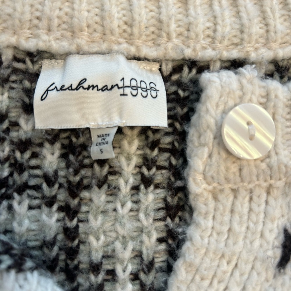 Freshman Cream and Black Knit Cardigan - Picture 2 of 3